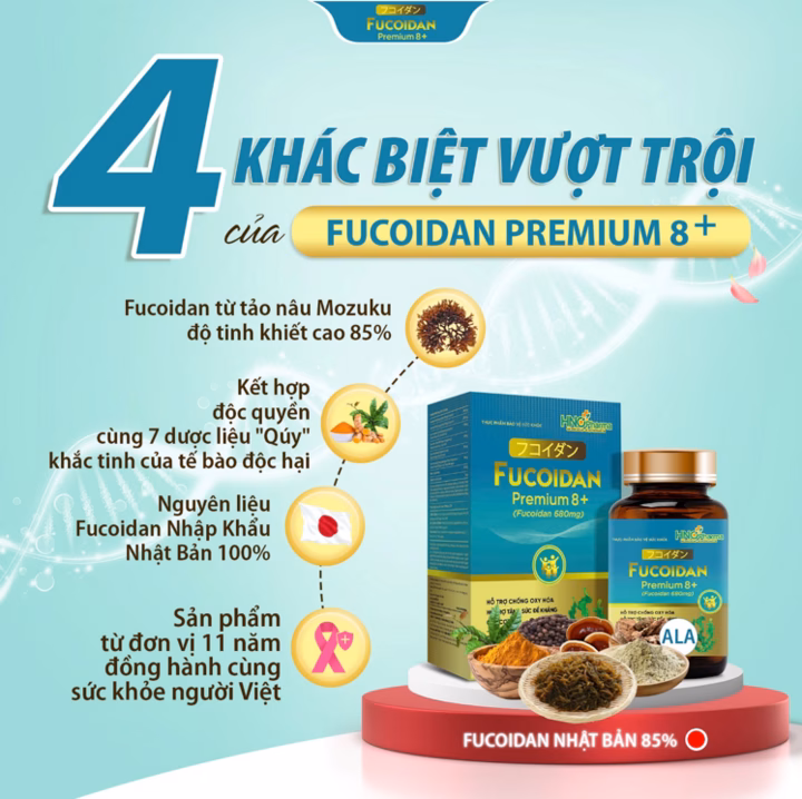 Fucoidan Premium8+ - Công Thức Hiệp Đồng Hiệu Quả Fucoidan Premium8+ – Hỗ trợ nâng cao sức khoẻ hiệu quả từ dược liệu thiên nhiên