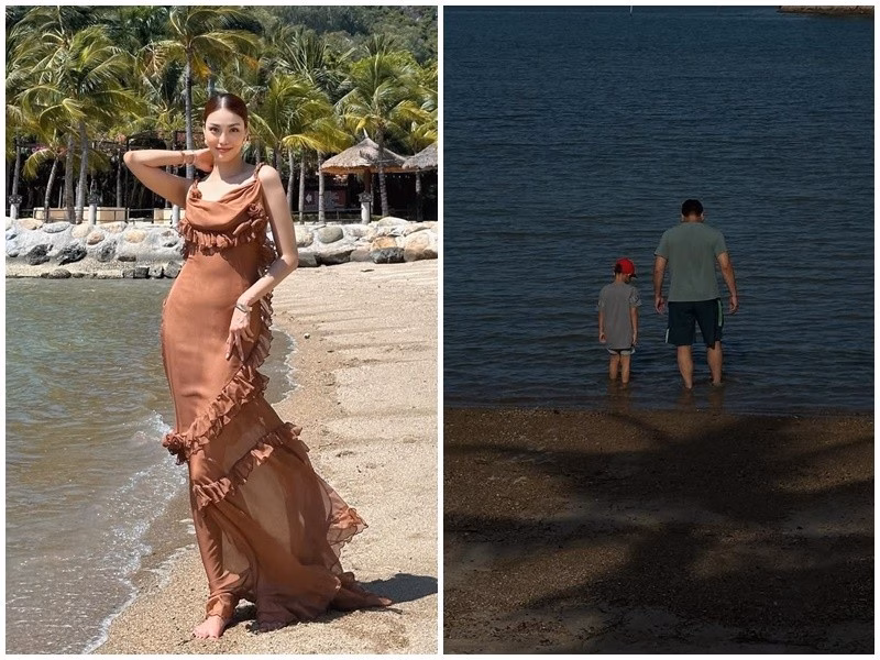 Lan Khuê và ông xã John Tuấn sau 2 năm cưới: Cuộc sống như mơ với gia đình 3 người Lan Khuê gợi cảm trong chiếc váy hở lưng. Phía chồng và con trai siêu mẫu ăn mặc đơn giản. Ảnh: FB Lan Khuê.