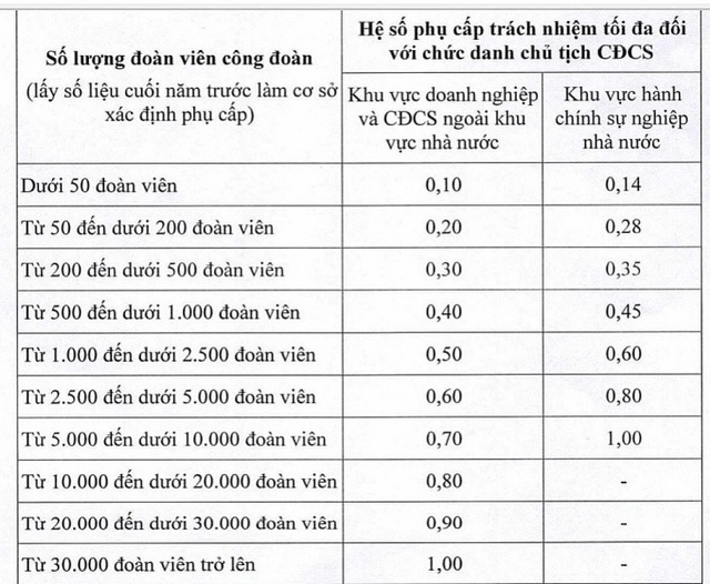 Từ 1/1/2023, áp dụng chế độ phụ cấp mới với cán bộ công đoàn các cấp  - Ảnh 3.