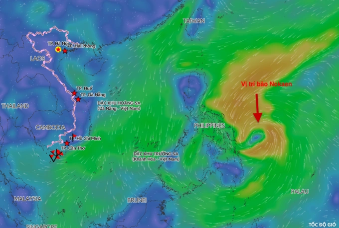 Bản đồ vị tr&iacute; b&atilde;o Nokaen tr&ecirc;n khu vực Biển Đ&ocirc;ng