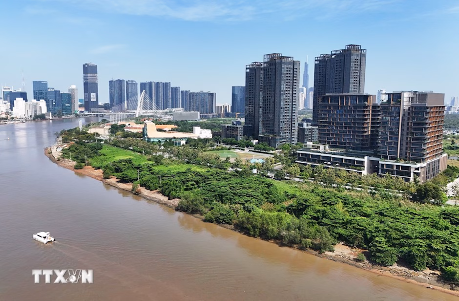Hồ Chí Minh sẽ có khu tài chính quốc tế 793 ha ở Thủ Thiêm, Bến Thành Khu lõi Trung tâm tài chính quốc tế Thành phố Hồ Chí Minh đặt tại Thủ Thiêm sát bên sông Sài Gòn. (Ảnh: TTXVN)