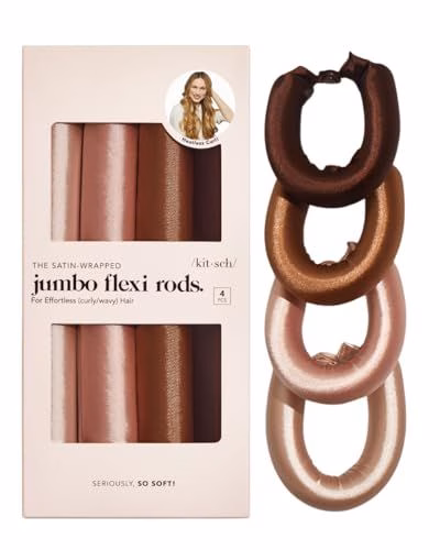 Katie Holmes khoe tóc ombré đẹp mắt tại New York Kitsch Satin Hair Curlers, Heatless Curling Rod - Jumbo Flexi Rod, Heatless Hair Curler - Hair Curlers to Sleep in - No Heat Overnight Curls - for All Hair Types and Texture - 4pcs Rosewood