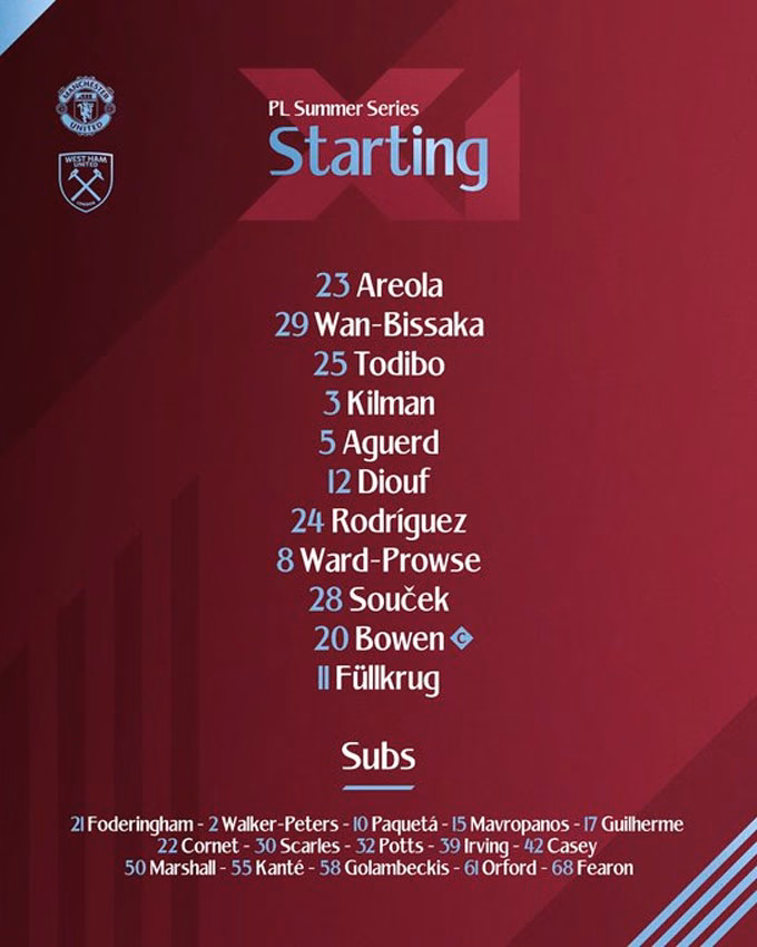 MU Đánh bại West Ham 2-1 trong trận giao hữu