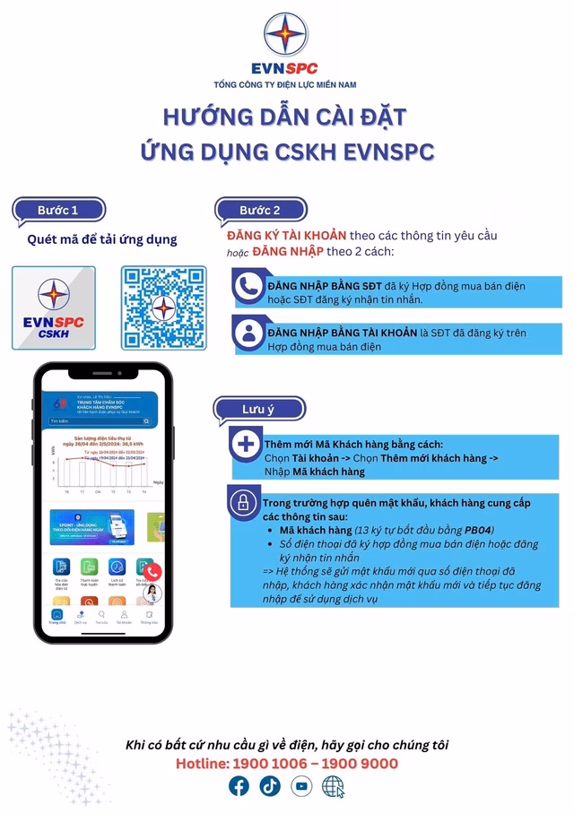 Cài đặt ứng dụng CSKH EVNSPC Cài đặt ứng dụng CSKH EVNSPC để theo dõi sản lượng điện tiêu thụ hằng ngày