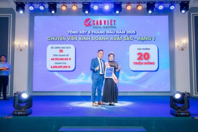 Sao Việt vinh danh nhân viên xuất sắc trong 6 tháng đầu năm trong chương trình Gala Dinner ngày 13/7, tại Lan Rung Beach Resort. Ảnh: