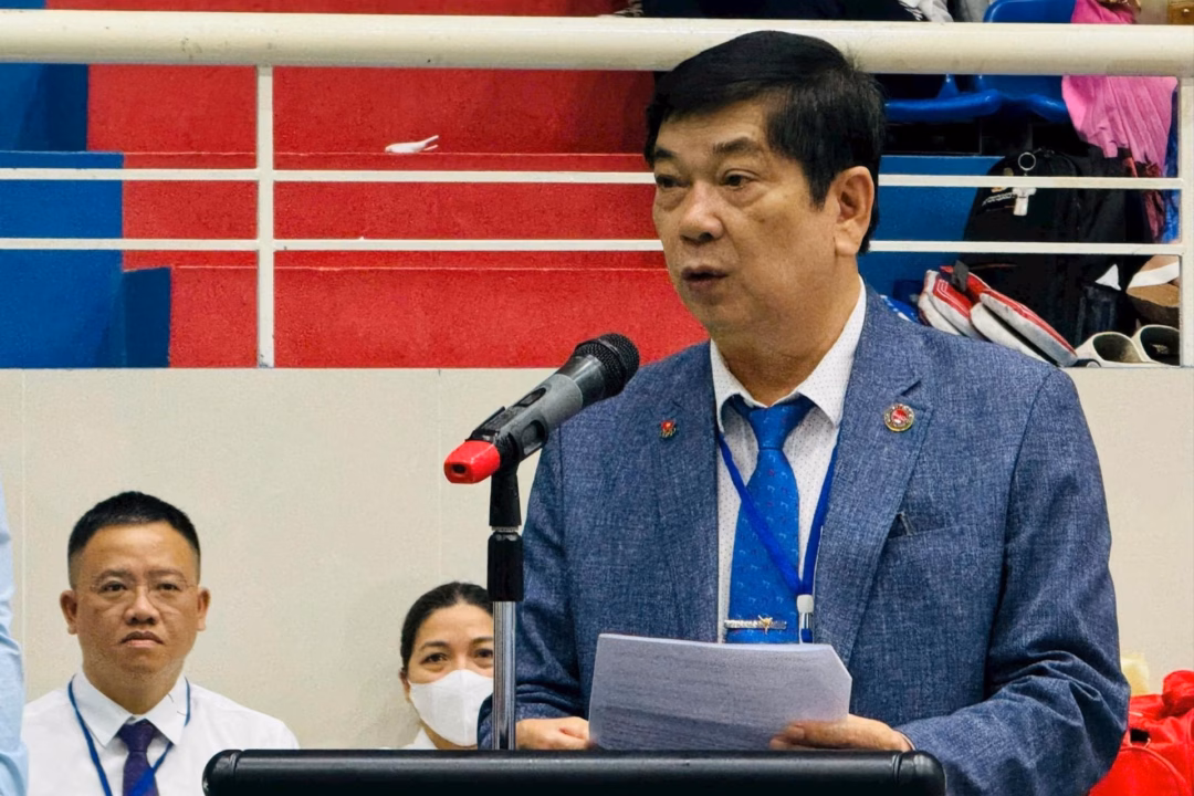 Chủ tịch Nguyễn Mạnh Hùng phát biểu khai mạc Chủ tịch Liên đoàn Taekwondo Hà Nội Nguyễn Mạnh Hùng phát biểu