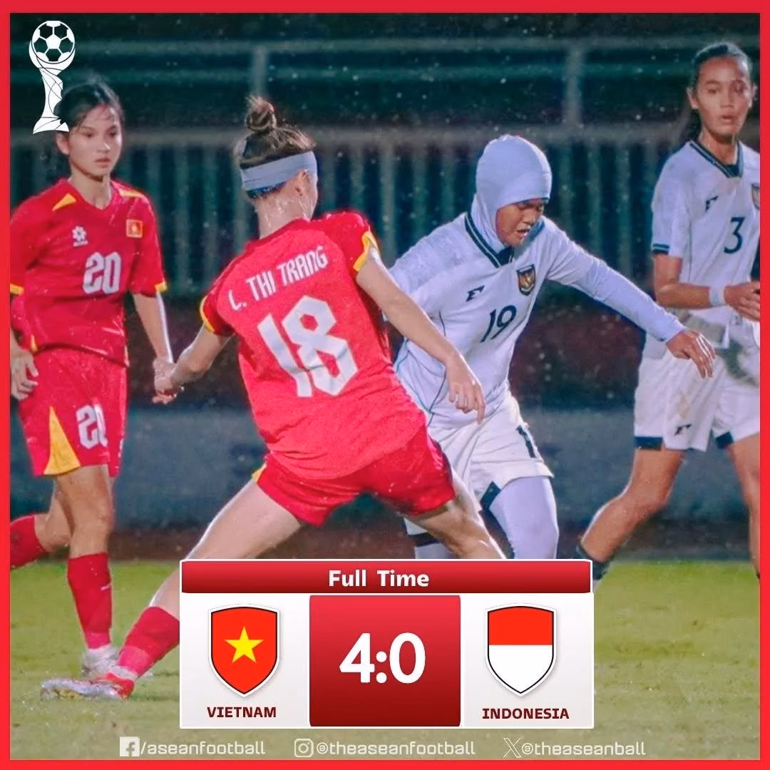 U19 nữ Việt Nam thắng Indonesia U19 nữ Việt Nam thắng Indonesia 4-0