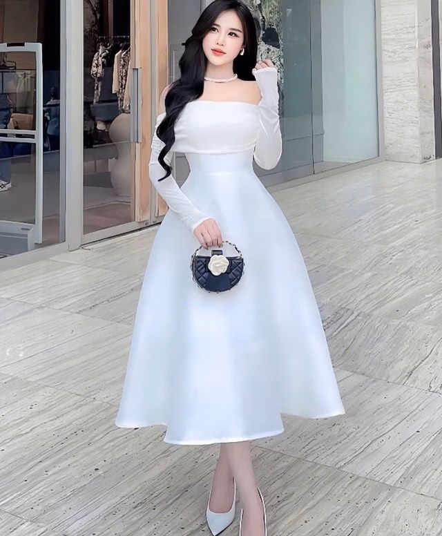 Váy tafeta xòe cổ điển