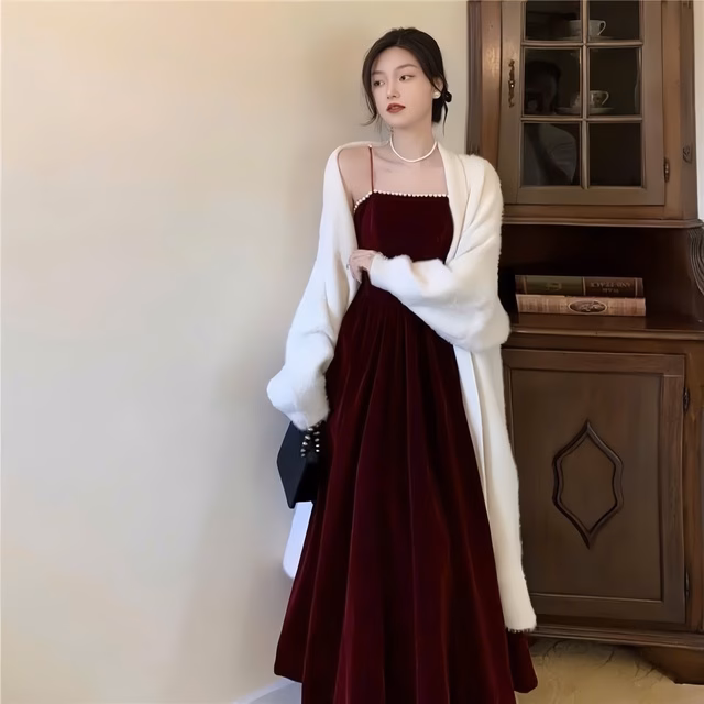 Váy nhung hai dây sang trọng