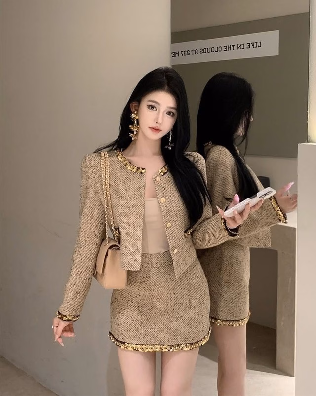 Váy dạ tweed chữ A