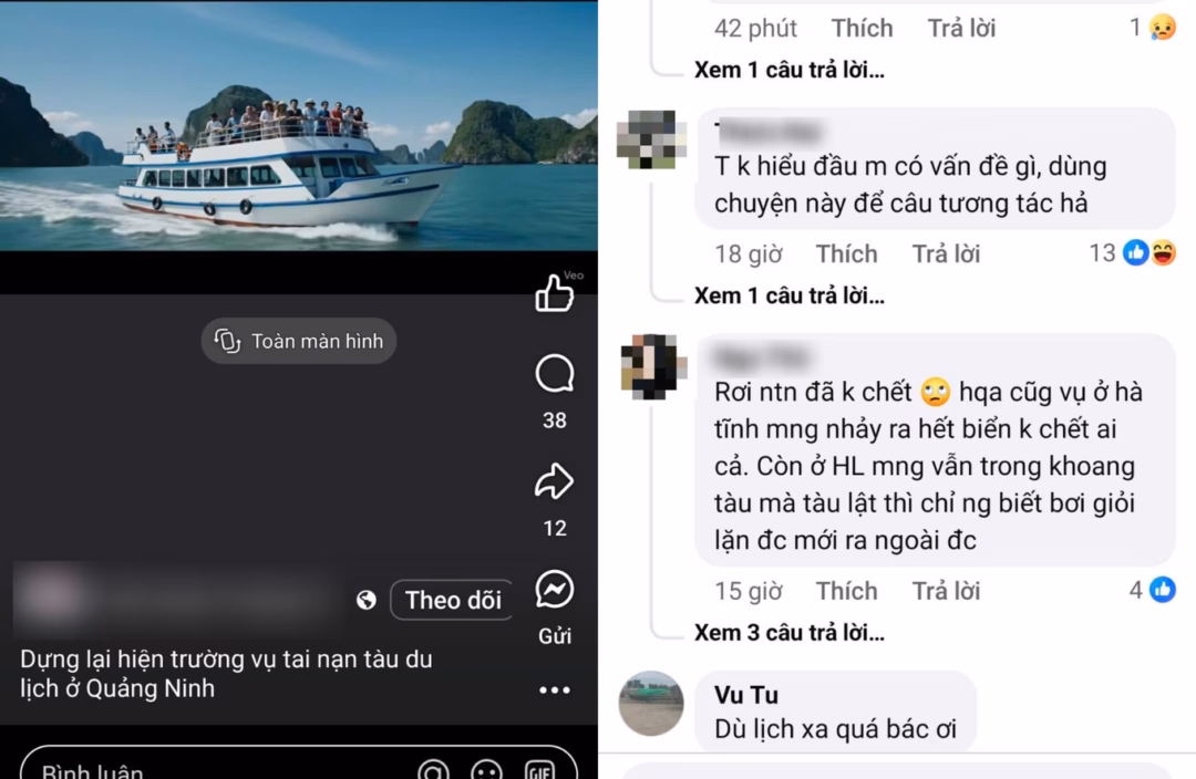 Nhiều người bức xúc với nội dung AI về vụ lật tàu ở Hạ Long (Ảnh: Chụp màn hình).