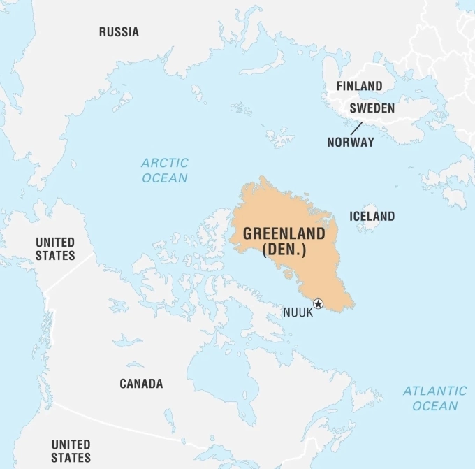 Bản đồ vị tr&iacute; Greenland, Mỹ v&agrave; Nga